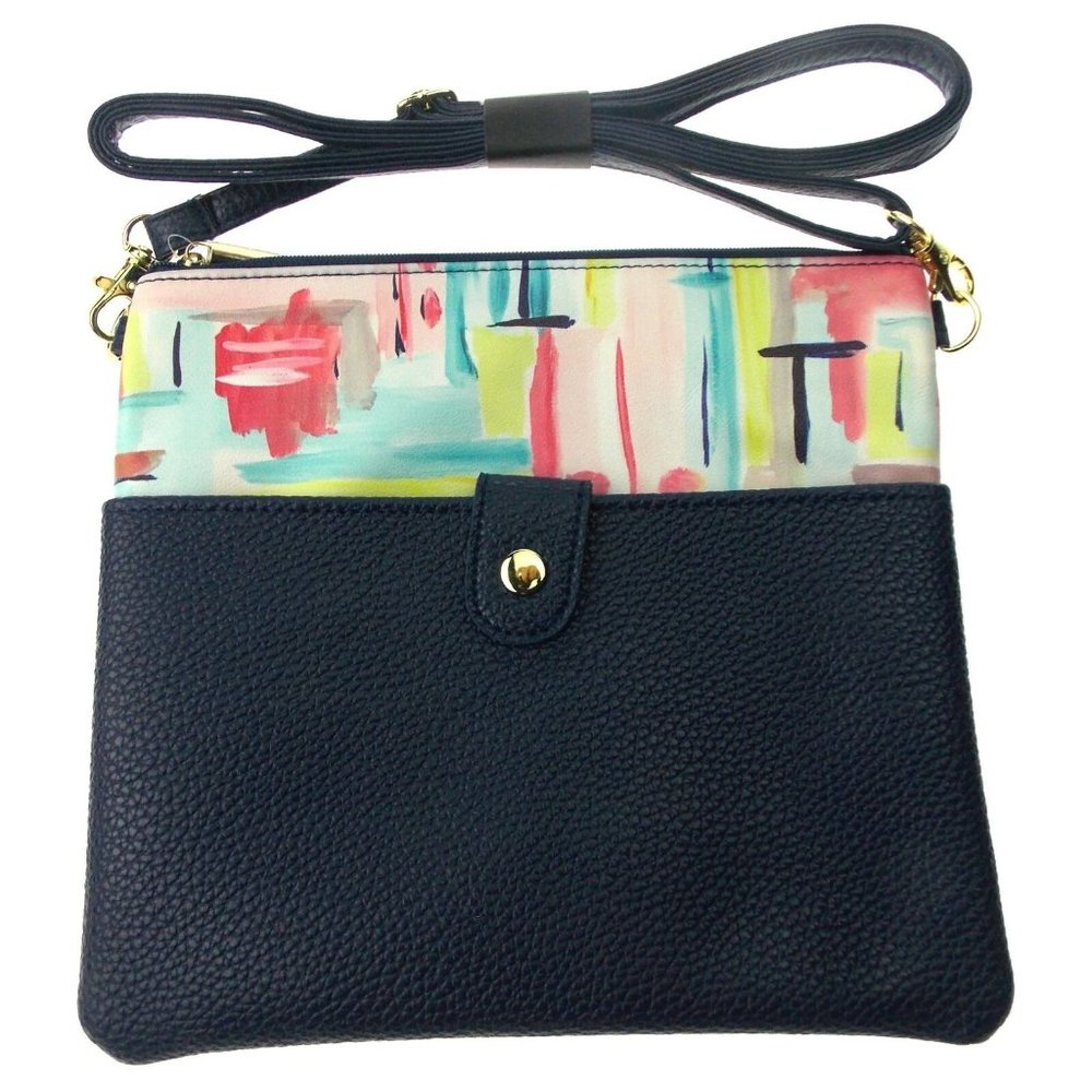 Brownlow Navy Blue Watercolor Print Crossbody Bag Bella Caroline RFID Blocking